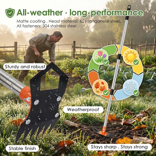 Tuin handgereedschap - Onkruidverdelger hak - Onkruid verwijderen - Verstelbare steel - Tot 152 cm - Zwart — afbeelding 2