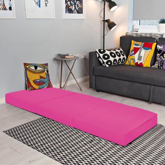 Opvouwbare Matras - Z-bed Futon - Logeren Gasten - Waterafstotend Materiaal - 193 cm Lengte - Roze — afbeelding 4