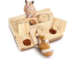 Knaagdier Speelgoed - Houten Puzzel - Voer Zoeken - Interactieve Uitdaging - 18 cm - Natuurhout