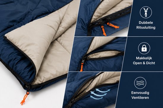 Zomerslaapzak Envelopmodel 190x80 cm - Comforttemperatuur 10°C - Lichtgewicht & Compact - Blauw - Ideaal voor Camping & Vakantie van Obelink — afbeelding 2