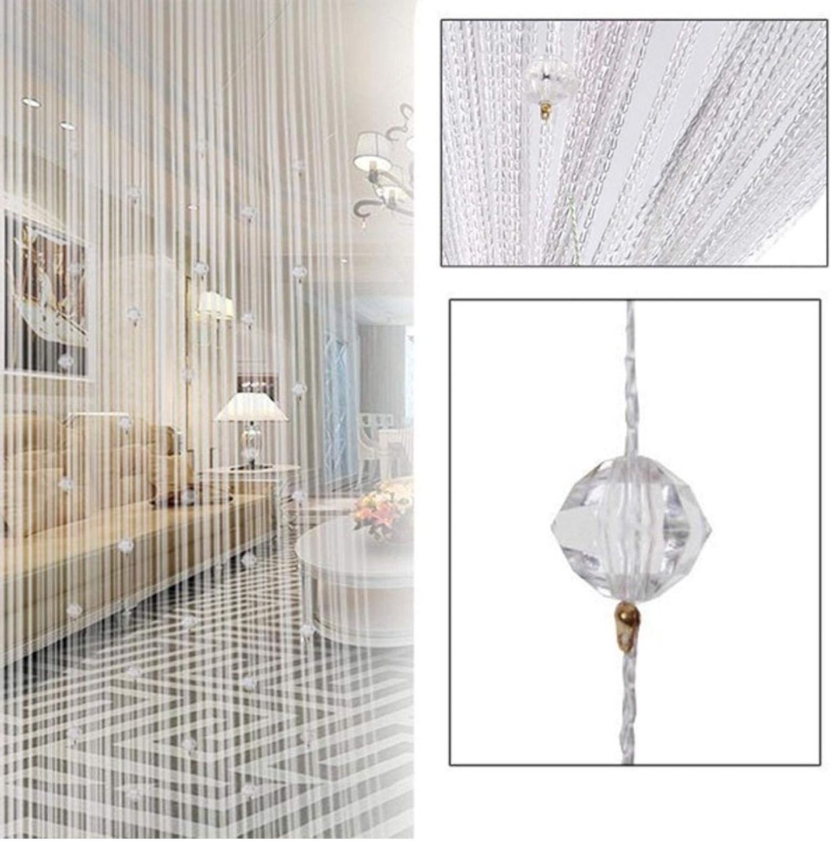 Sierlijke parel gordijnen met kristallen kralen en franjes voor woonkamer en slaapkamer decoratie 1x2m wit