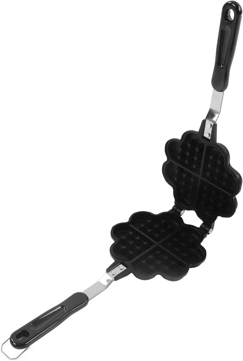 Wafelijzer Hartvormig - Dubbelzijdige Pan - Bakken Thuis - Antiaanbaklaag - 35x14cm - Zwart