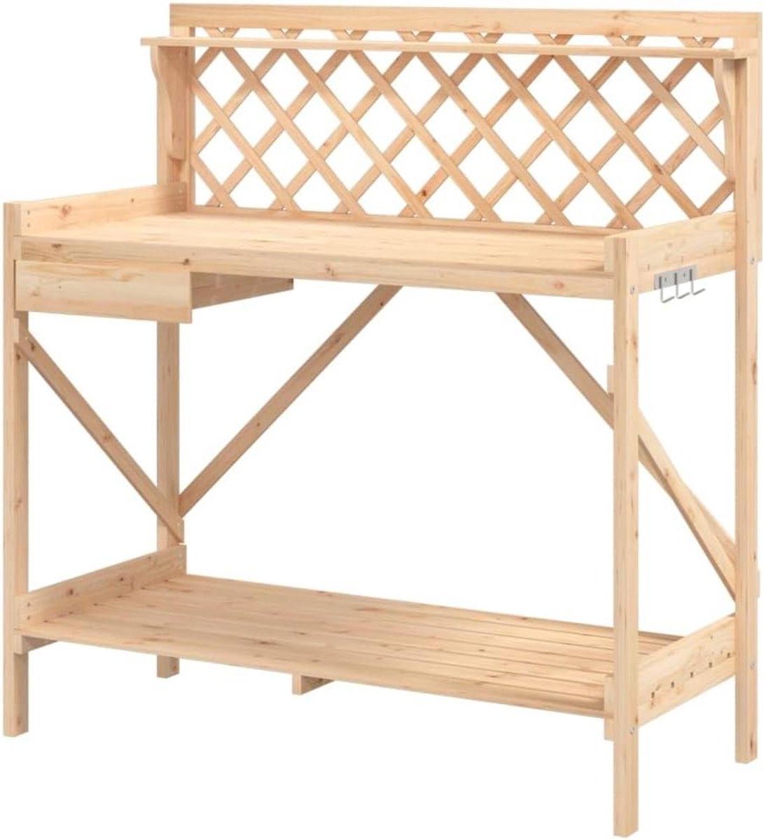 Plantentafel met rooster - Oppottafel werkbank - Planten verzorgen - Massief dennenhout structuur - 1105 Kilogram - Naturel