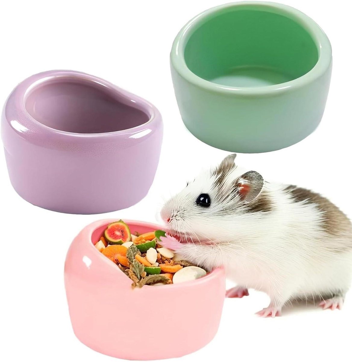 Keramische voerbakjes - Voederschaaltjes dieren - Voeding geven - Anti-spat ontwerp - 3 stuks - Blauw roze groen