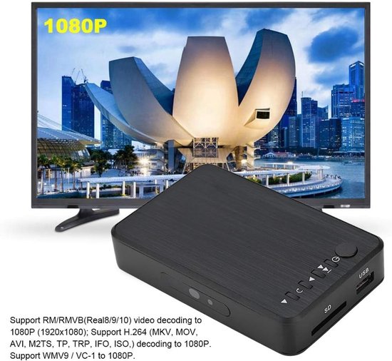 HD Mediaspeler - Videospeler USB - Films Kijken - Afstandsbediening Inbegrepen - 20x13x4 cm - Zwart — afbeelding 5