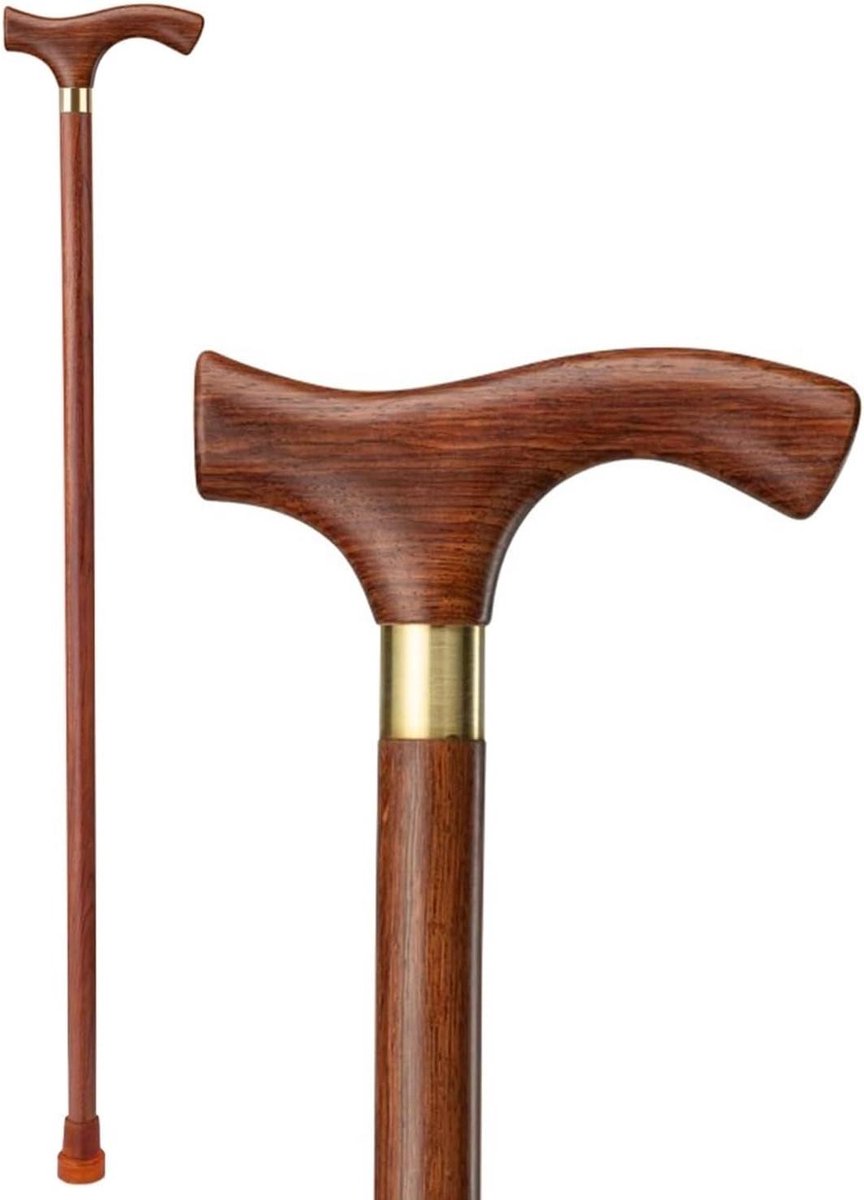 Houten Wandelstok - Mobiliteitshulpmiddel Ouderen - Stabiliteit Buiten - Handgemaakt Massief Hout - 85 cm - Bruin