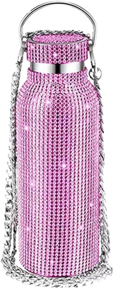 Waterfles Strass - Glitter Tumbler - Hydratatie Onderweg - Lekvrij Deksel - 350ml Inhoud - Rose Rood