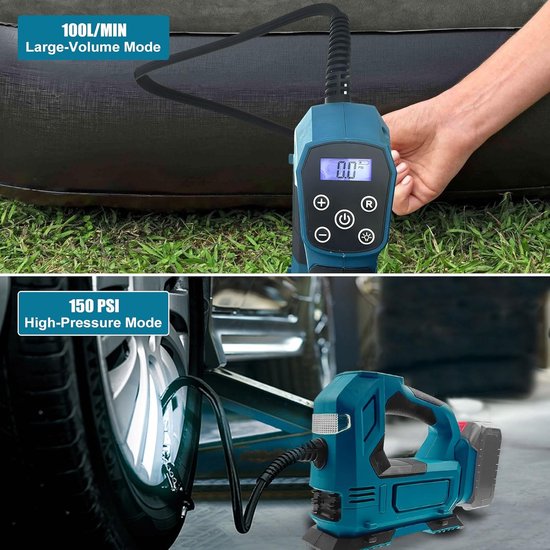 Draagbare Compressor met 4000mAh Accu en Oplader - Elektrische Luchtpumpe met LED-Verlichting - Digitale Manometer voor Auto's, Motoren, Fietsen, Ballen — afbeelding 4