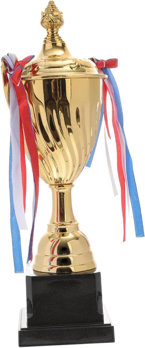 Voetbal Trofee - Beker Winnaar Prijstrofee - Sportevenementen - Metalen Beker - 35.5 x 10 cm - Goud