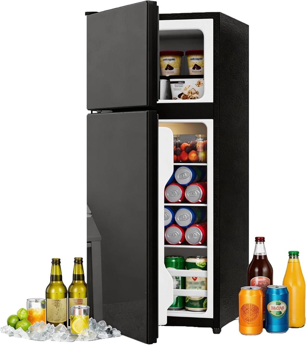 Mini Koelkast Koel-vriescombinatie Dranken Koelen Glazen Deur 92 liter Zwart