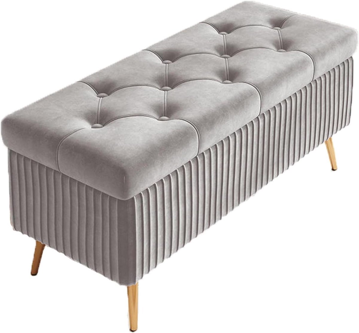 Opbergbank Gestoffeerd - Ottomaanse Bank Entree - Ruimte Organiseren - Massief Houten Frame - 60x40x45cm - I