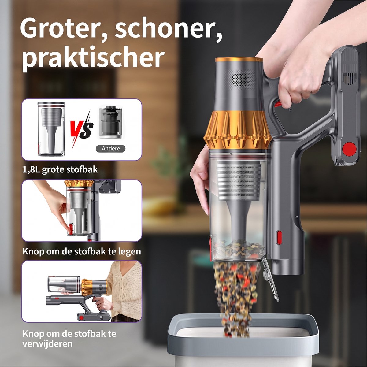 RAYOFI Draadloze Steelstofzuiger 70000PA met LED-Display - afbeelding 2