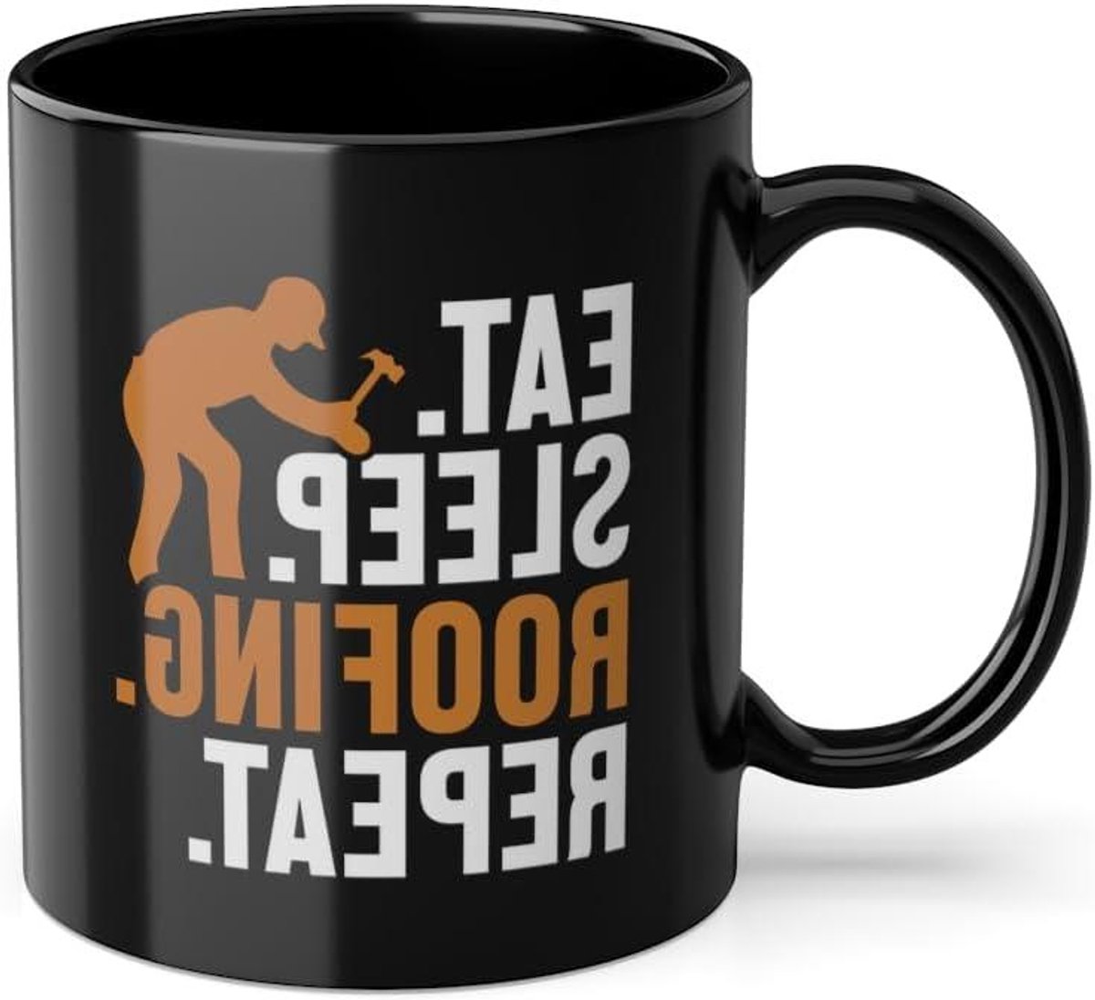 Koffiemok - Dakdekker Beker - Ochtendkoffie Drinken - Dubbelzijdig Bedrukt - 330 ml - Zwart