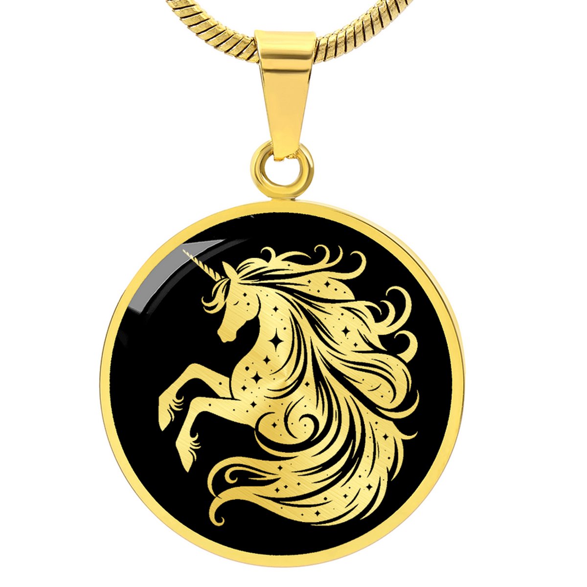 Symbolic Gifts - Eenhoorn Ketting Goud Kleurig Waterproof Mystic Unicorn Hanger - Premium Stainless Steel - Sieraad Cadeau - Verstelbaar 45 - 56 cm
