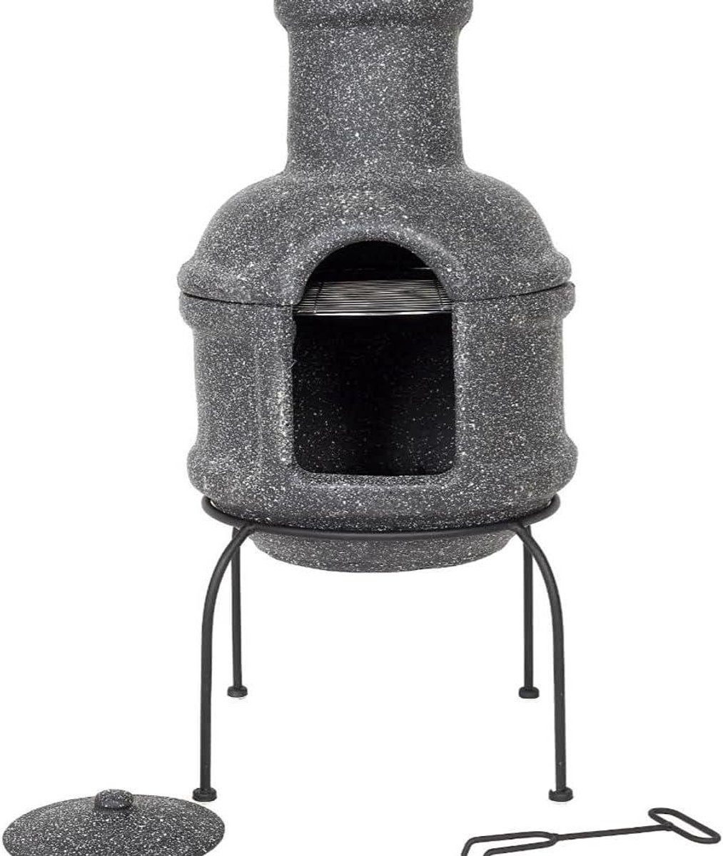 Terracotta Chimenea - Tuinhaard Buitenhaard - Terras Verwarmen - Met Grill en Regenhoes - 76 x 36 cm - Grijs