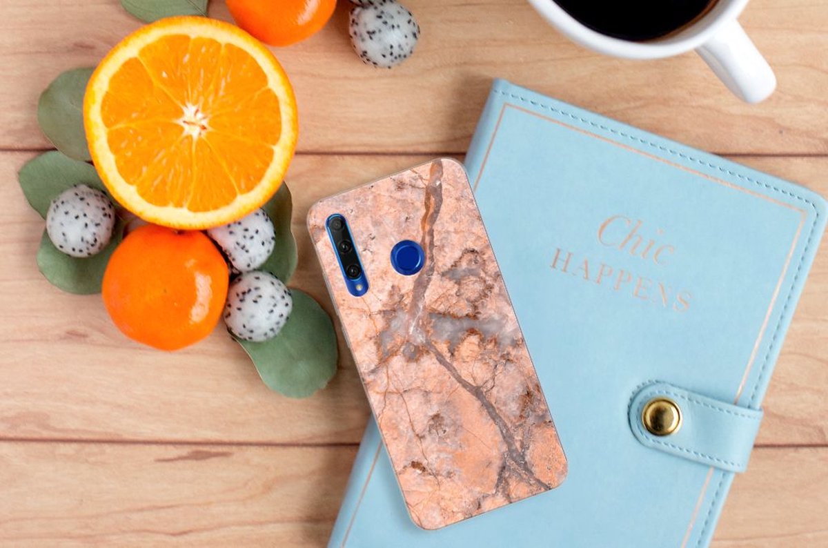 Honor 20 Lite TPU Siliconen Hoesje Marmer Oranje