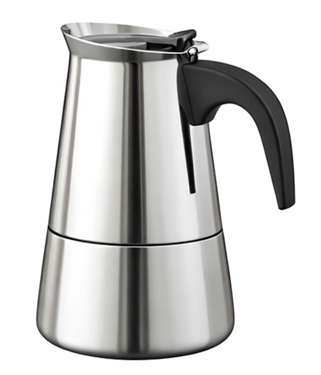Cheffinger, Italiaans Koffiezetapparaat van RVS 6 Kopjes Inductie Compatibel voor Moka Koffie, Zilver