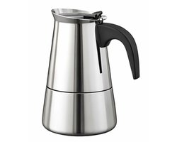 Cheffinger, Italiaans Koffiezetapparaat van RVS 6 Kopjes Inductie Compatibel voor Moka Koffie, Zilver