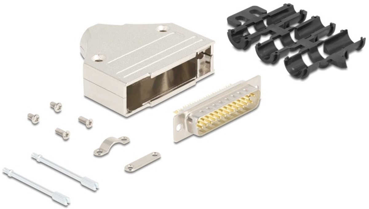 Delock Sub-D connector housing 25 pin metal including male connector and mounting material