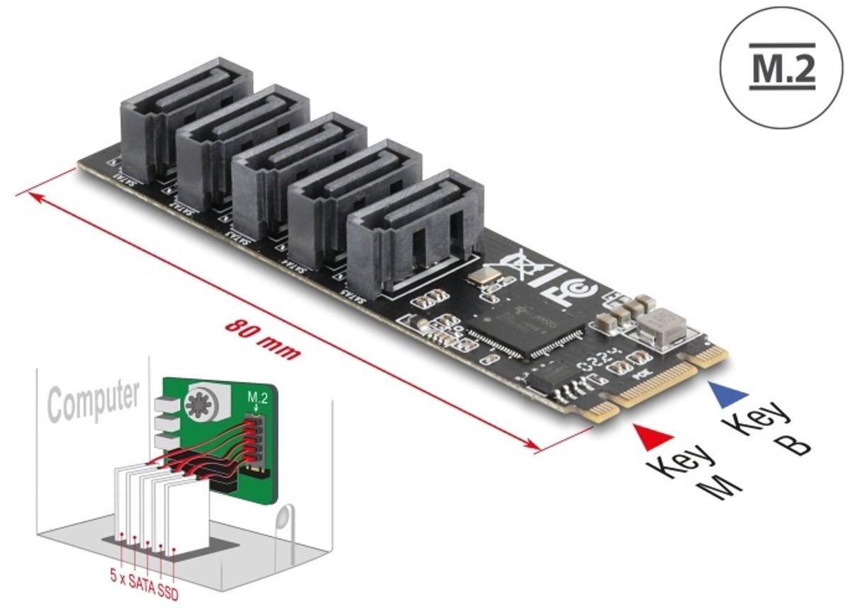 Delock M.2 2280 Key B+M Controller to 5 x SATA