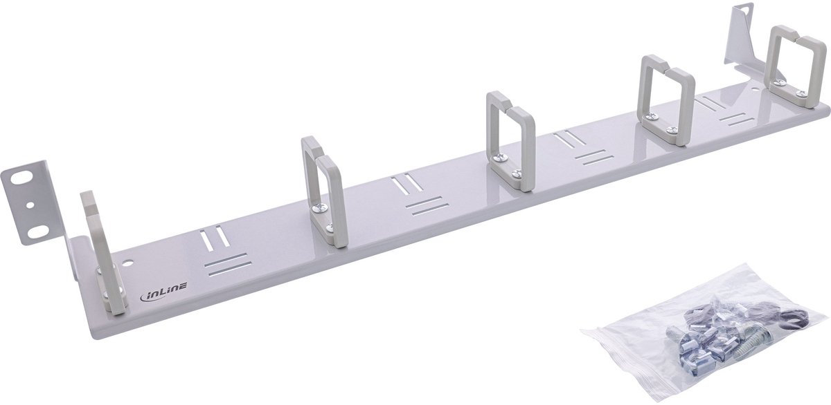InLine® 19 kabelmanagementpaneel, 1U, 5 kunststof beugels, horizontaal, grijs