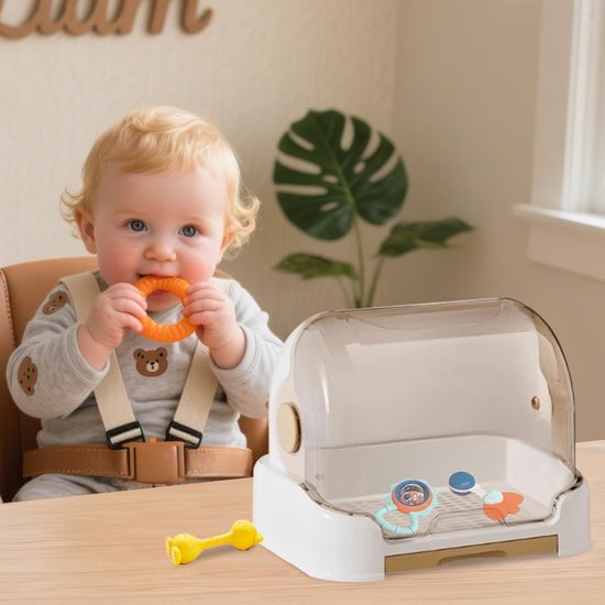 Flessenopslag Organizer - Droogrek Baby - Baby Spullen Ordenen - Stofvrije Opslag - 26x27x26 cm - Bruin — afbeelding 2
