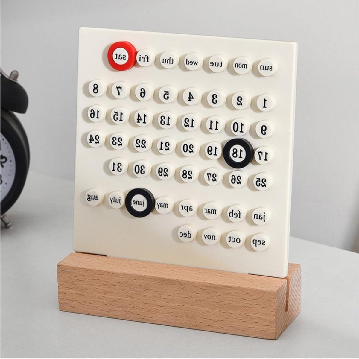 Kinderkalender Hout - Eeuwigdurende Kalender - Planningsvaardigheden Leren - Handbediend Ontwerp - 10 x 10 x 2 cm - Wit