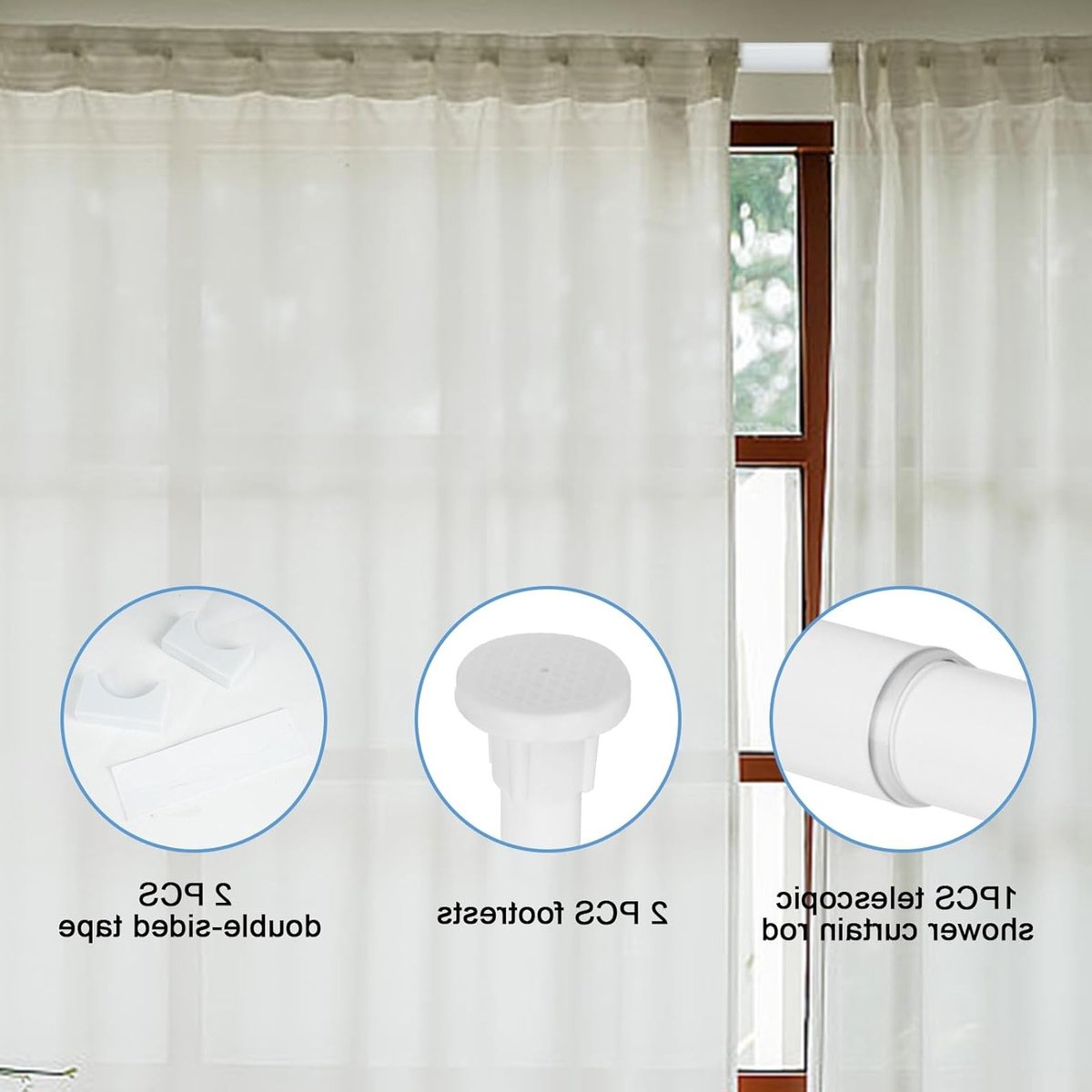 Verstelbare Gordijnroede zonder Boren 110-200 cm RVS 304 Telescopisch voor Badkamer, Keuken en Balkon - Diameter 25 mm, Wit