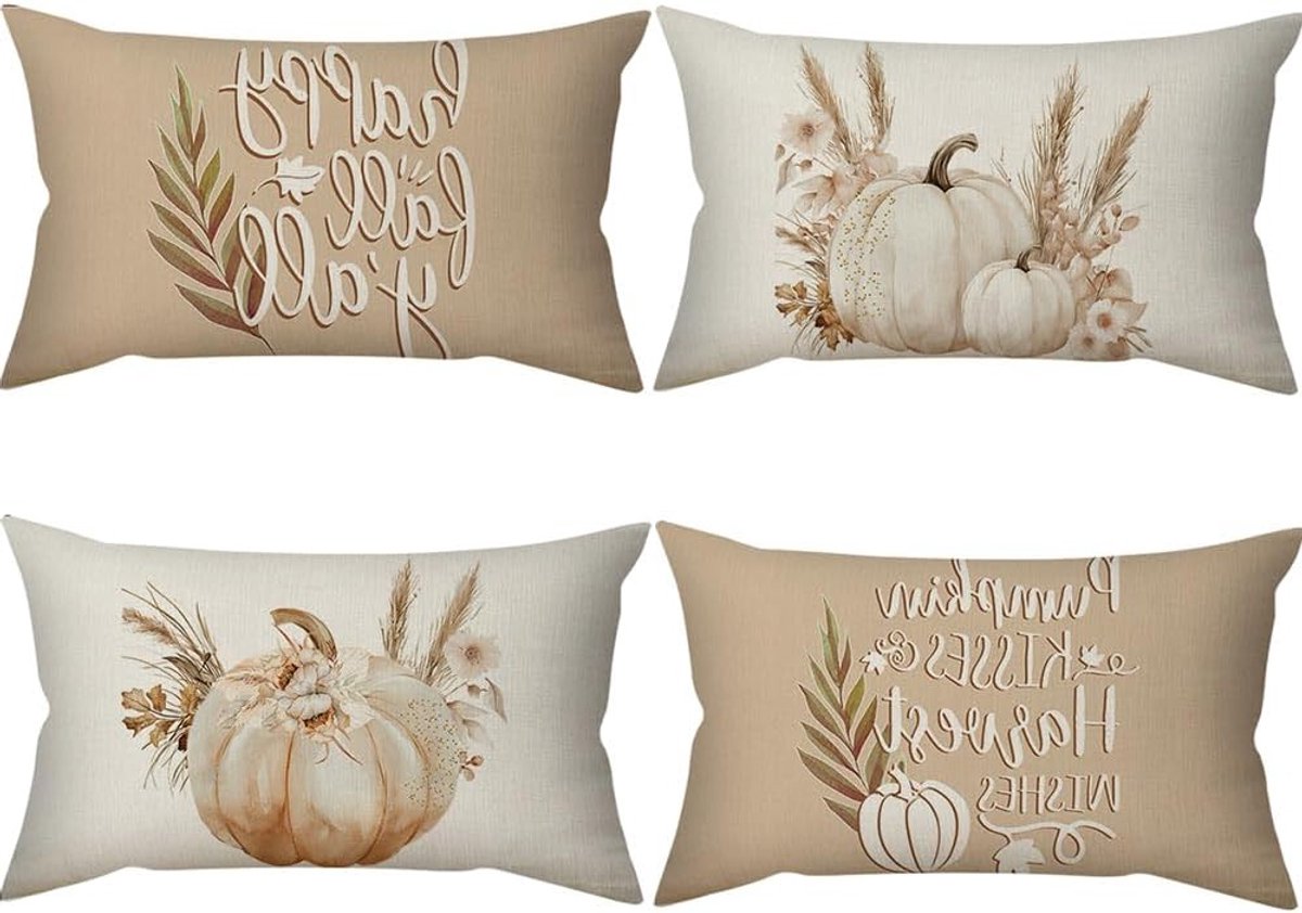 Herfst Kussenhoezen 30 x 50 cm voor Sofa en Buiten, Decoratieve Kussens voor Woonkamer en Slaapkamer, Set van 4