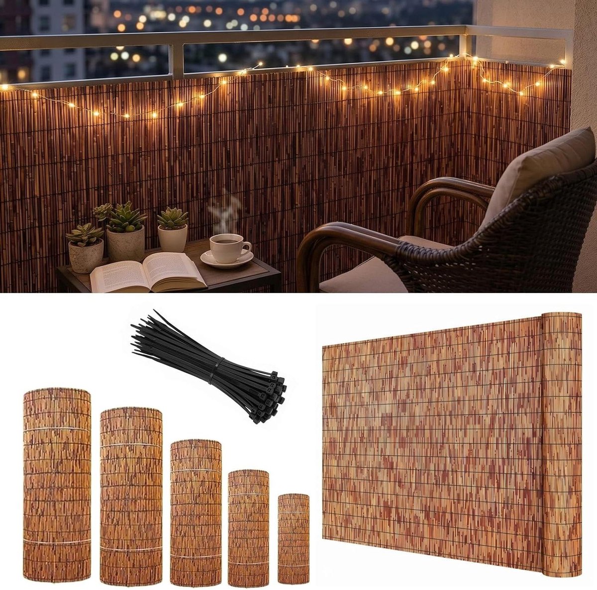 Rieten Schutting - Privacy scherm - Terras afscheiden - Huurdersvriendelijk - 10 x 16 meter - Bruin