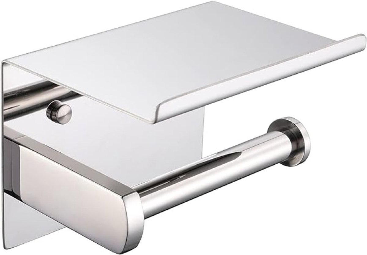 Toiletrolhouder met plank, roestvrij staal, chroom, muurbevestiging