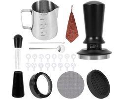 Complete Koffietamperset 25-delig met Barista-accessoires, Doseerring, Tampermat en Lattekunst voor Perfecte Espresso en Schuimkunst