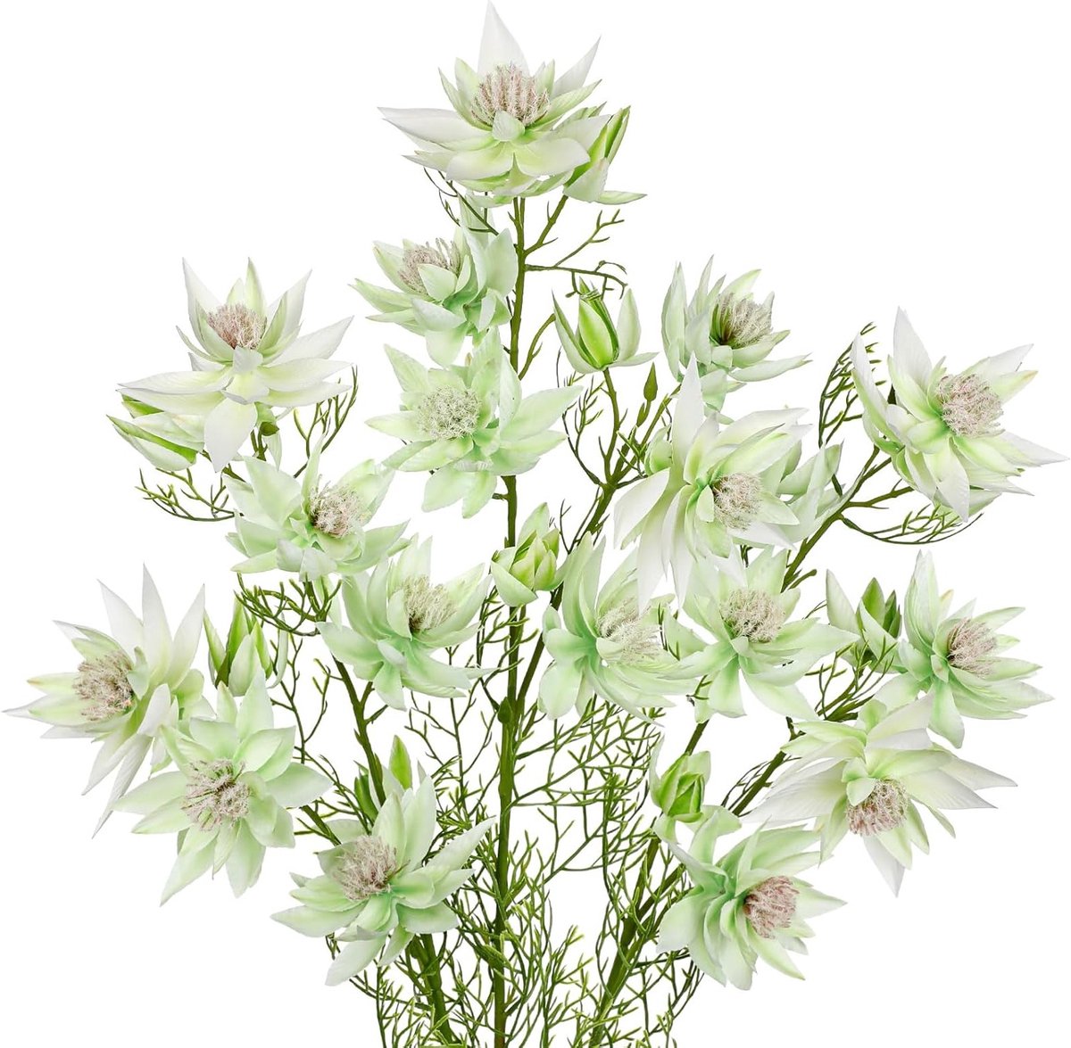3-delige set van 66 cm lange kunstbloemen voor bloemstukken, Serruria Blushing Bride, witte en groene nepbloemen voor thuisdecoratie en evenementen