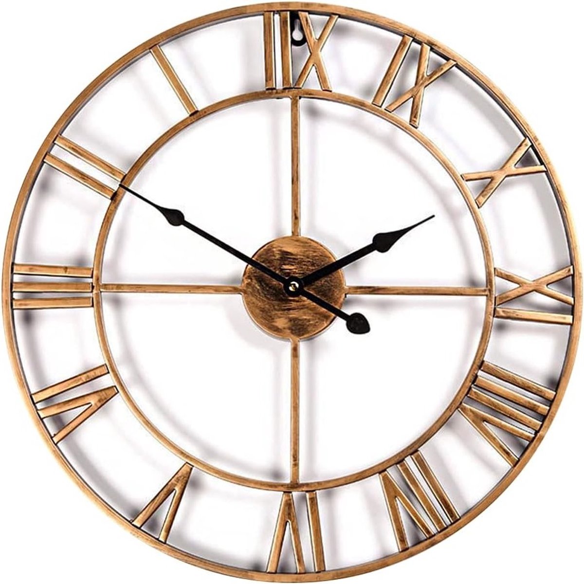 SnelShoppen - Vintage Stille Wandklok 40 cm - Metalen Skelet Klok - Decoratie voor Woonkamer, Keuken, Café, Hotel, Kantoor - Bronzen Romaanse Cijfers