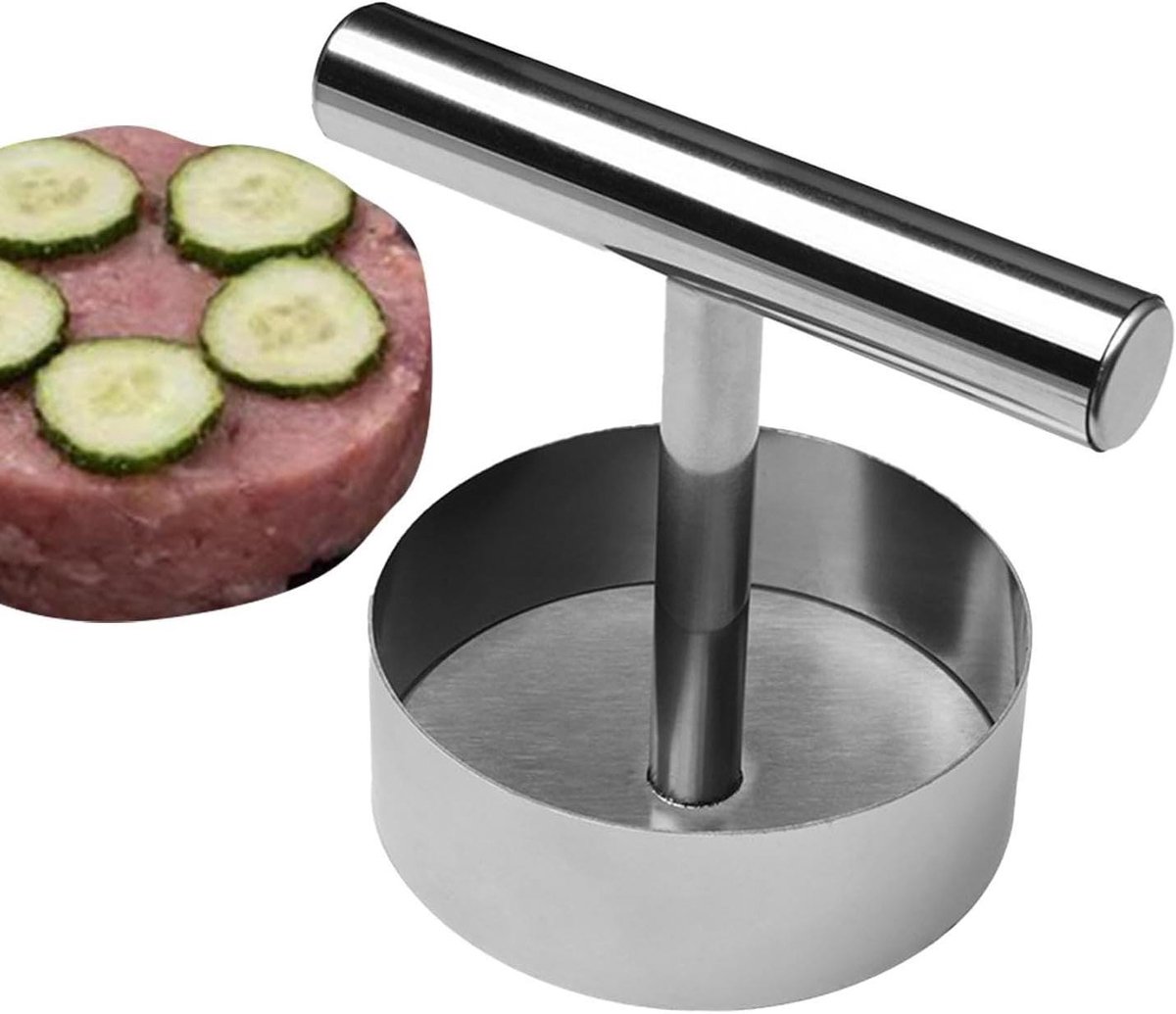 Hamburger Patty Maker - Burgerpers - Smash Burgers Maken - Robuuste Roestvrij Staal - 115 x 9 cm - Zilverkleurig