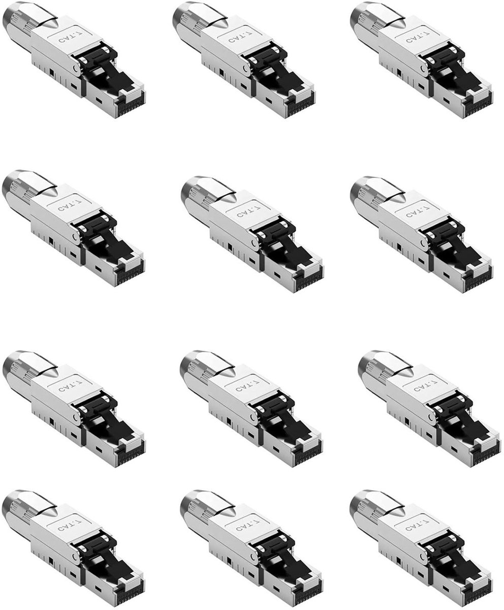 Netwerk Pluggen - RJ45 Connectoren - LAN Kabel Maken - Toolless Installatie - 12 Stuks - Metaal