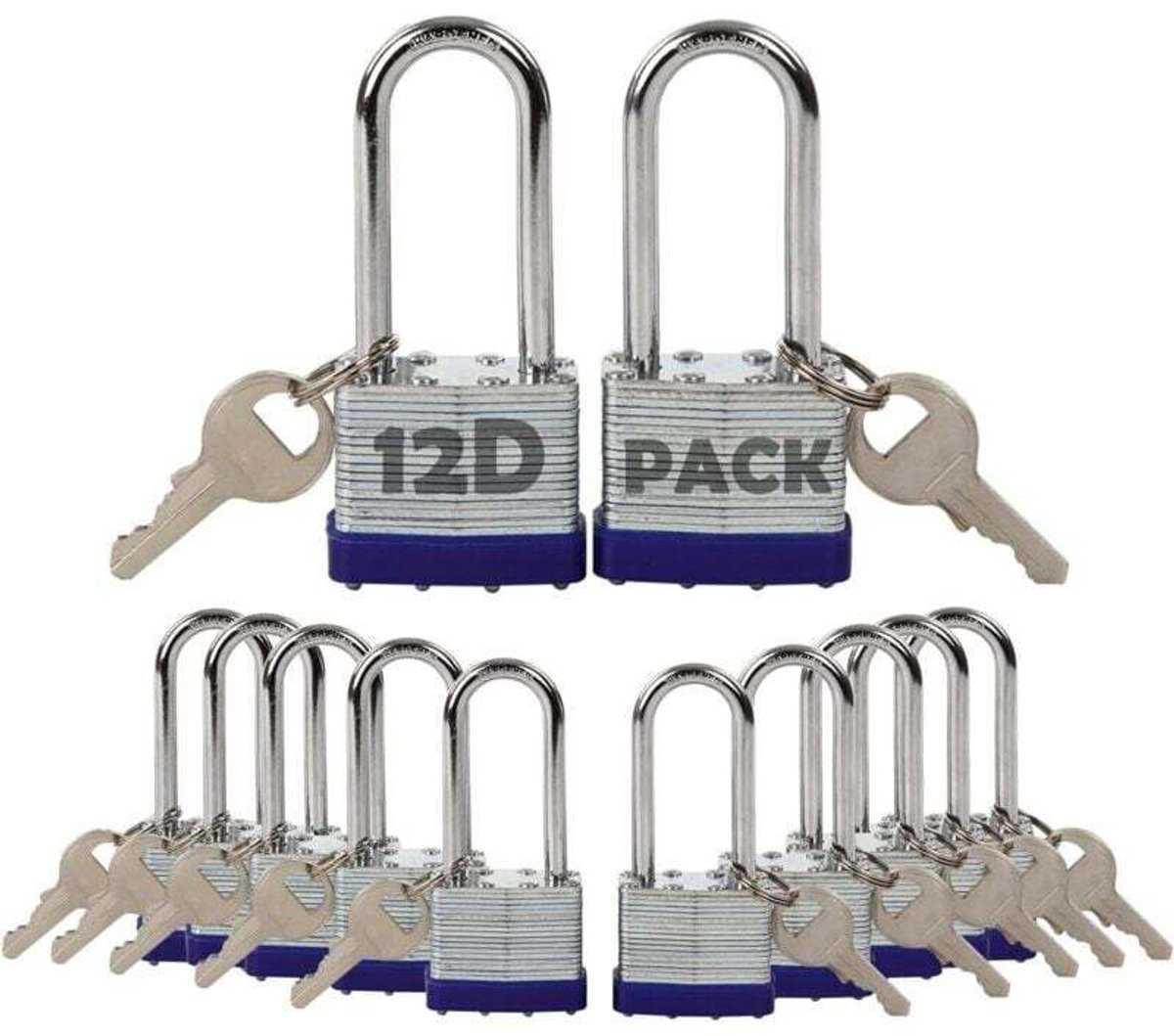 Een set van 12 identieke hangsloten met sleutel, gemaakt van 40 mm dik gewalst staal, roestbestendig, voorlockers, hekken en poorten.