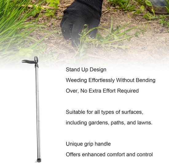 Onkruidtrekker Gereedschap - Paardenbloem Verwijderaar - Tuin Onderhouden - Ergonomische Grip - 35 x 15 cm - Zilver — afbeelding 2