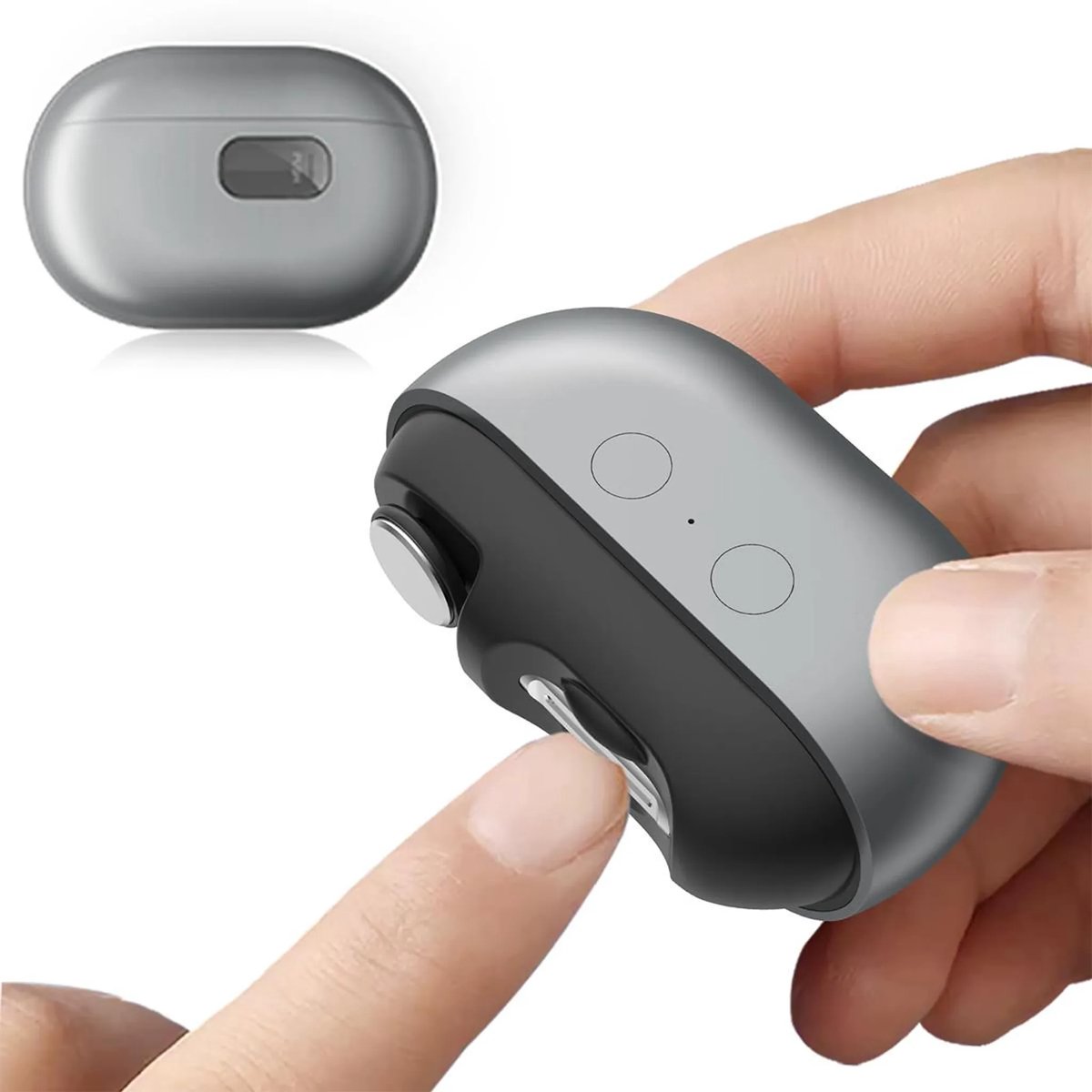 3-in-1 elektrische nagelknipper met polijst- en nagelopvangfunctie, 500mAh batterij, geschikt voor kinderen, volwassenen en senioren, USB-C interface, draagbaar (grijs).