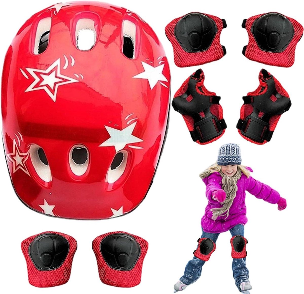 Kinder Beschermingsset - Helm en Pads - Buiten Sporten - Schokabsorberend EVA - 53-55 cm hoofdomtrek - Rood