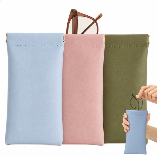 Boncy® Brillenhoes 3-pack - Brillenkokers voor meerdere Brillen - Brillendoos Brillenetui Brillenkoker - Bril Etui Dames Heren en Kinderen Kind - Brillenzakje Opbergbox Zonnebril Koker - Groot Brilhoesje Briletui Hoesjes Auto Opbergen