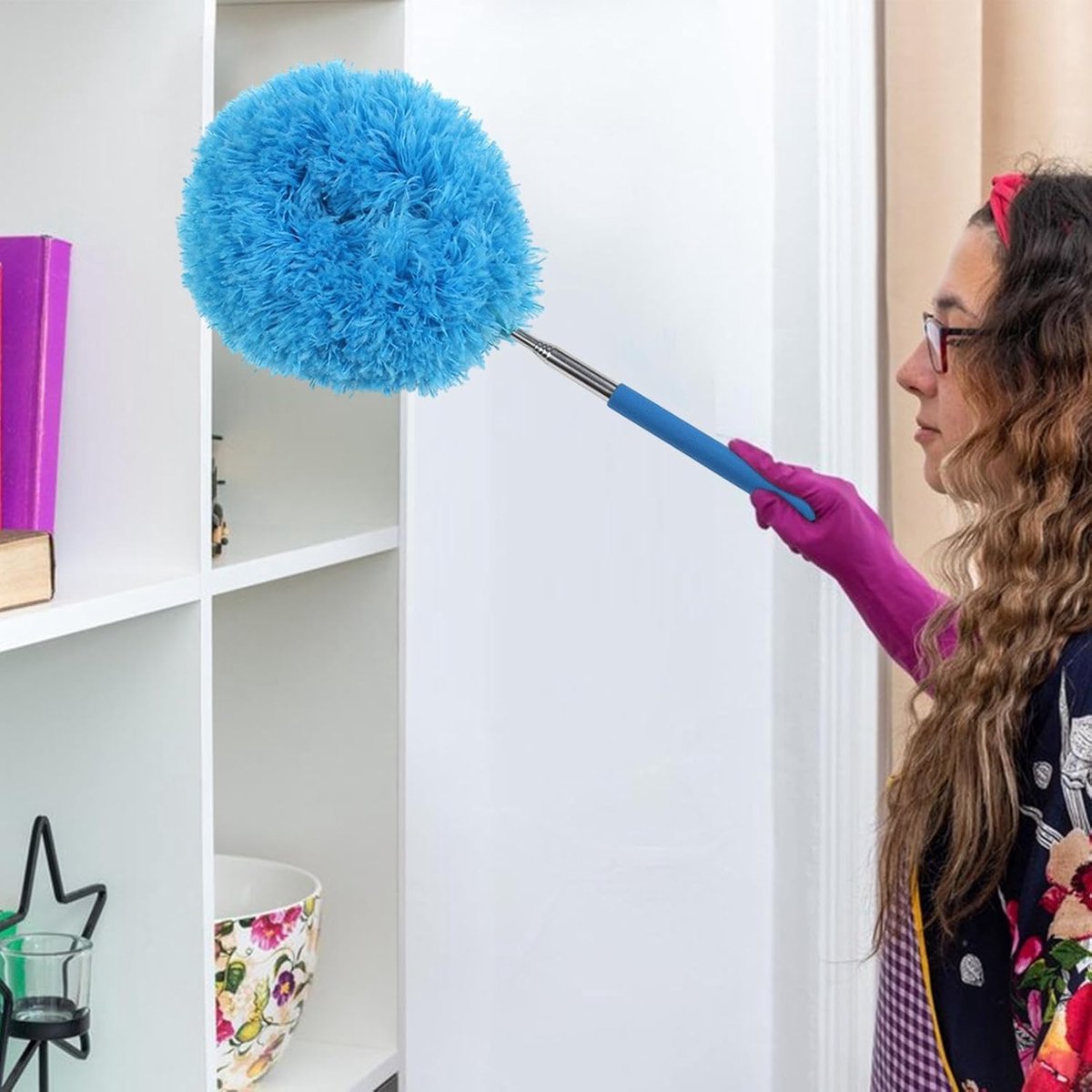 Stofreiniger - Plumeau - Hoge oppervlakken reinigen - Buigbare kop - 33-80 cm - Blauw