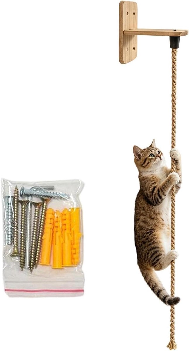 Kat Klimtouw - Kattenmuurrek - Spelen en Krabben - Snelle Montage - 2 Meter - Natuurlijk