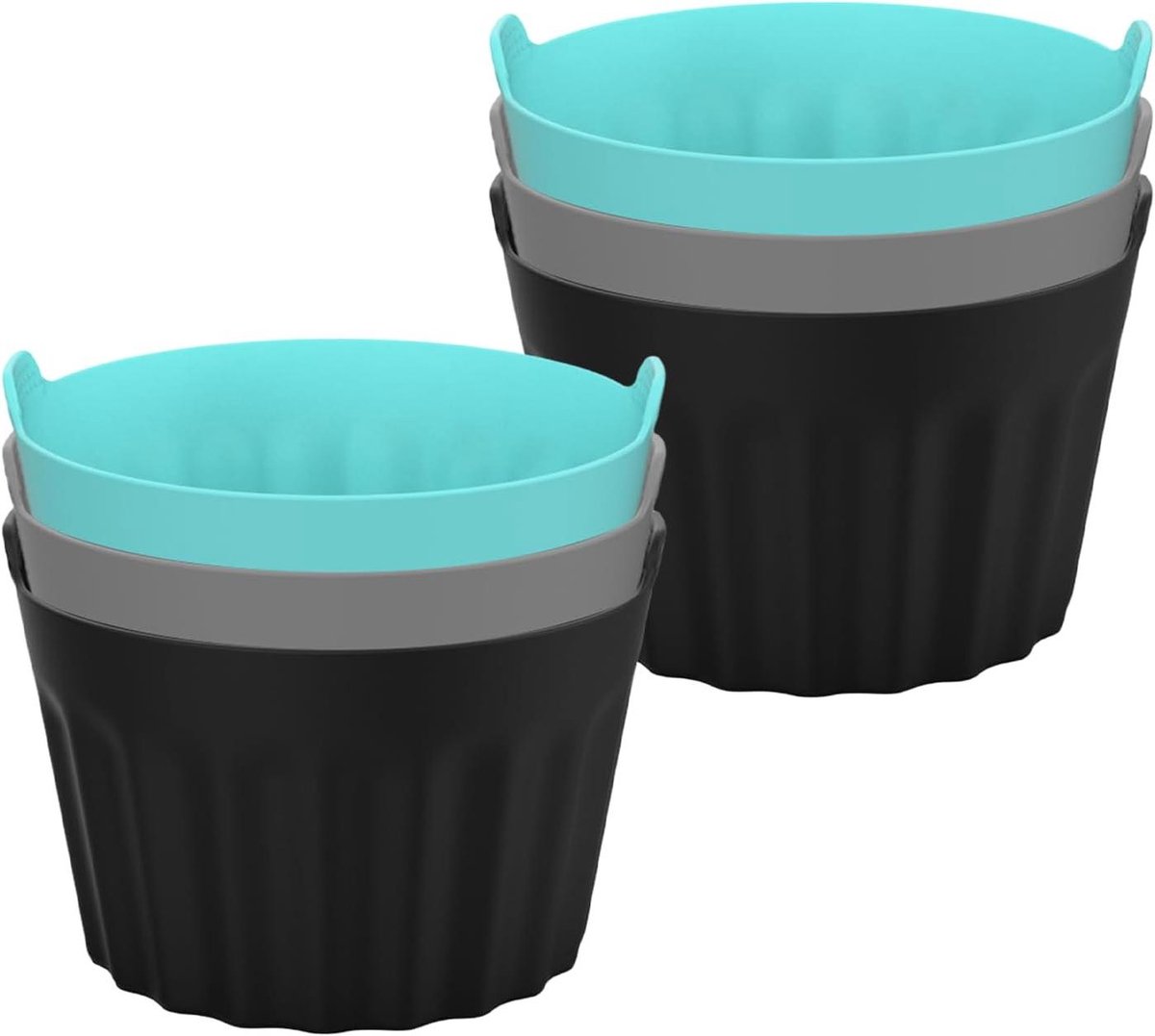 Bakvormen Set - Muffin Cups - Bakken in Airfryer - Stapelbaar Ontwerp - 6 Stuks - Blauw Grijs Zwart