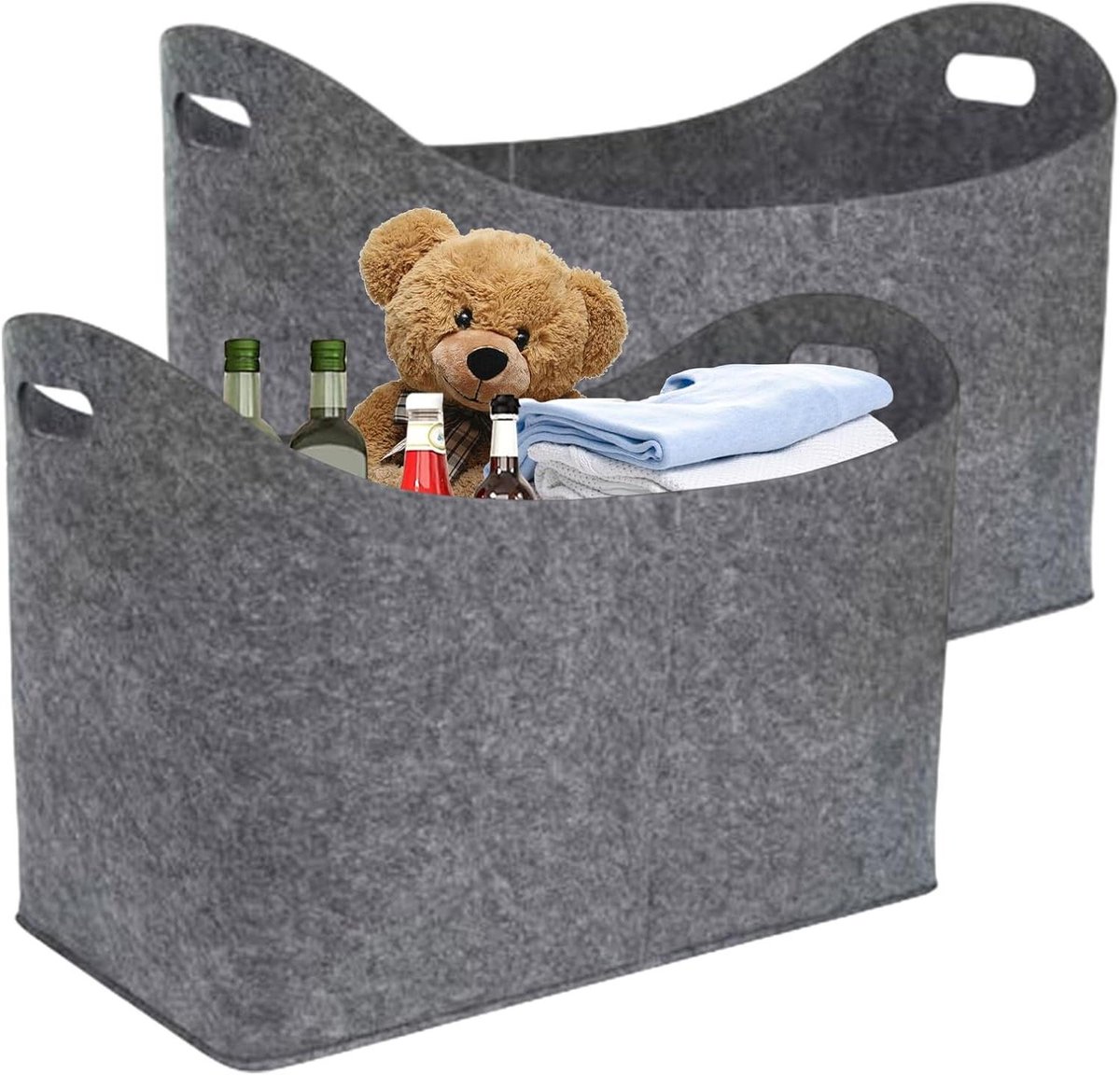 Vilten Opbergmand - Houttas Organizer - Haardhout Opslag - Opvouwbaar Duurzaam Vilt - 50 x 20 x 39 cm - Grijs