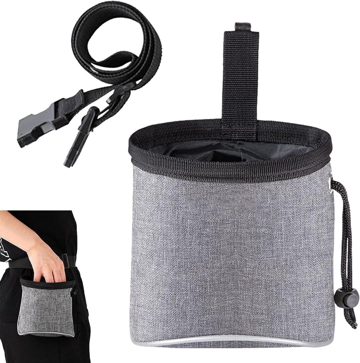Hondentraktatietas - Snackdrager - Outdoor training - Reflecterende details - 17.3 x 17.3 cm - Zwart