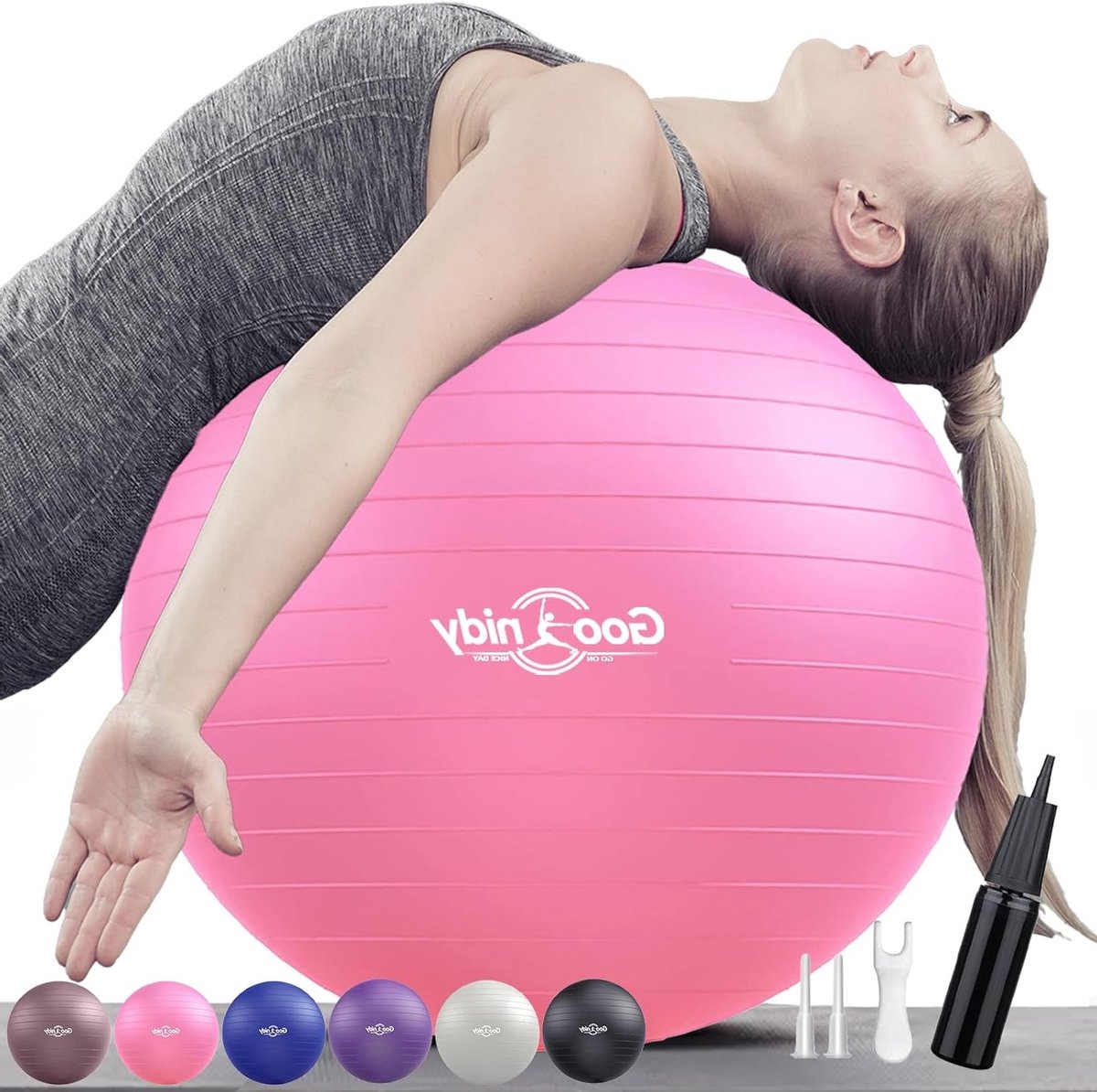 Grote Ergonomische Zachte Gymnastiekbal met Burst Protection voor Fitness, Yoga en Kantoorgebruik, Ondersteunt tot 1000 kg, Inclusief Pomp
