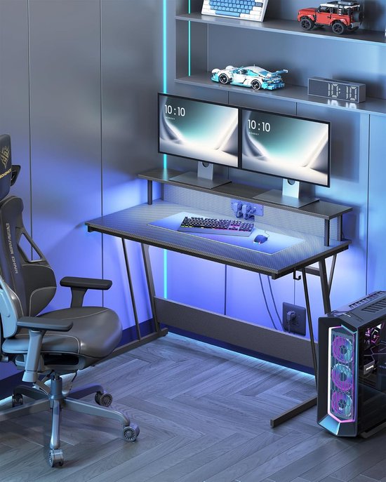 Gaming Bureau - Computer Tafel - Comfortabel Spelen - Geïntegreerde LED Verlichting - 120 x 60 cm - Carbon Zwart — afbeelding 2