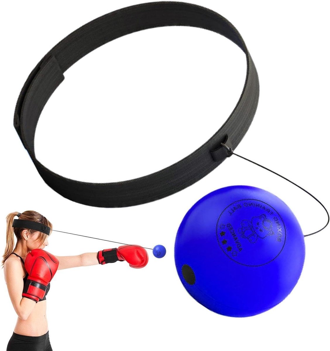 Grappige Boksbal - Reactiebal Hoofdband - Coördinatie Training - Verstelbare Hoofdband - 9 cm Bal - Blauw