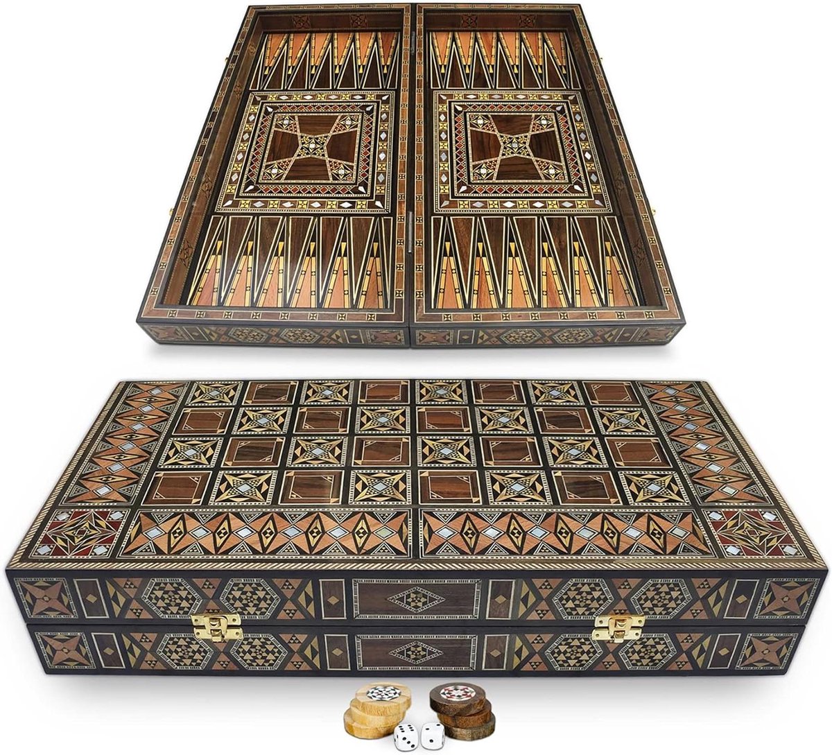Houten Speelbord - Tafelspel - Strategisch Spel - Handgemaakt Mozaïek - 50 x 50 cm - Houtkleur